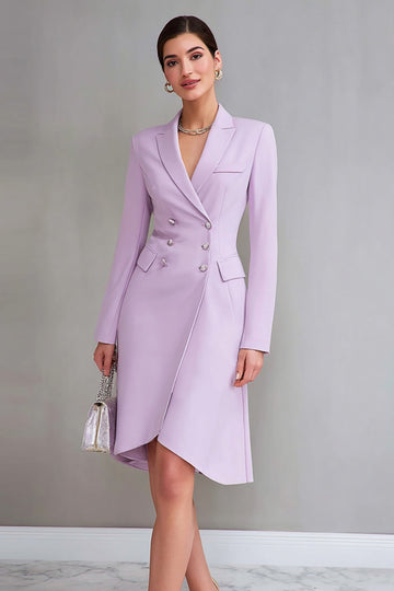 Robe de travail midi en satin lilas à double boutonnage à manches longues